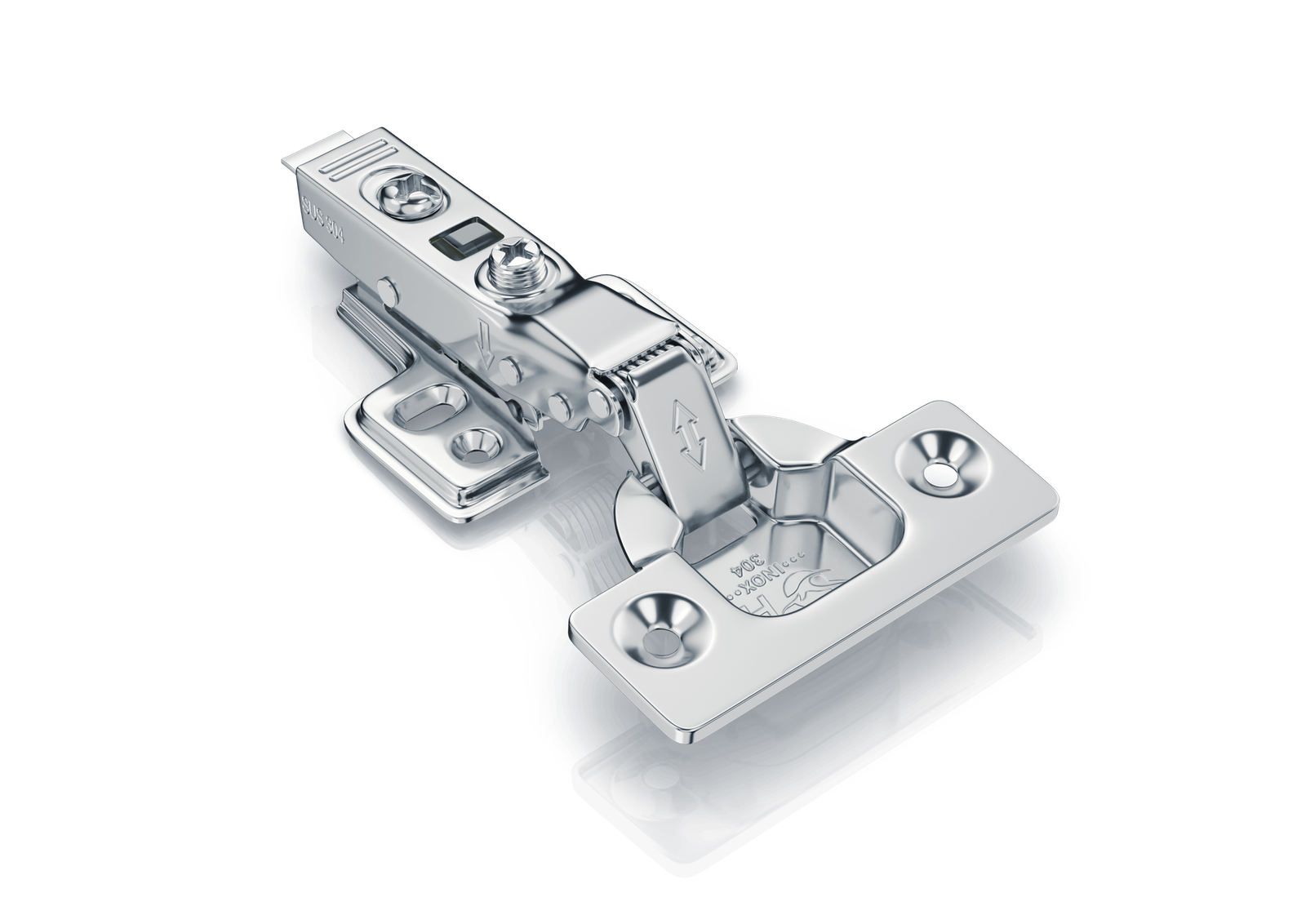 Dobradiça 35mm Pistão Clip-On Inox 304 Curva